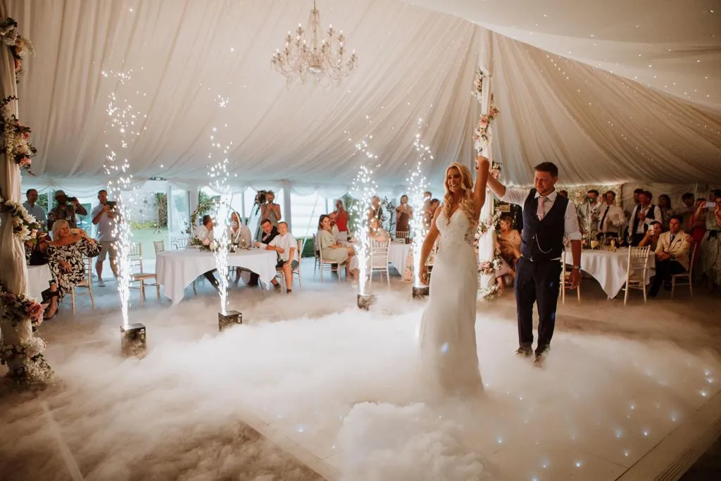 Bride and groom with spark effects during first dance